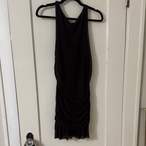 Amazon Brown Sleeveless Ruched Mini Dress